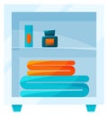 Open cabinet shelfs. Bathroom furniture cartoon icon