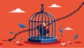 An open cage with broken chains a symbol of the release and freedom from emotional burdens that once held a person Royalty Free Stock Photo
