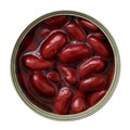 Open can of red kidney beans from above. Isolated on white. Royalty Free Stock Photo