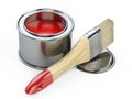 Open can of red paint. The new repair brush is on Royalty Free Stock Photo