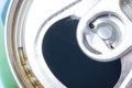 Open can of soda or coke macro photo top view copy space Royalty Free Stock Photo