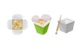 Open Cardboard Box with Chopsticks and Chinese Udon Noodle Vector Set