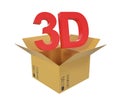 Open cardboard box with 3D text above the box Royalty Free Stock Photo