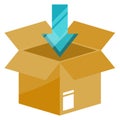 Open cardboard box with down arrow. Packing icon Royalty Free Stock Photo