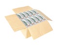 Open cardboard box filled with bundles of American hundred-dollar bills Royalty Free Stock Photo