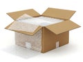 Open cardboard box filled with protective bubble wrap Royalty Free Stock Photo