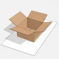 Open cardboard box with flaps extended placed on a flat white surface Royalty Free Stock Photo