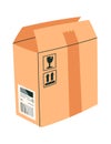 Open cardboard box flat icon Fragile sticker and bill of lading