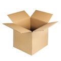 Open cardboard box isolated on white background. Brown kraft carton corrugated box Royalty Free Stock Photo