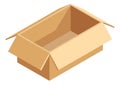 Open cardboard box. Isometric empty delivery package