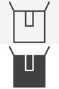 Open cardboard box line and solid vector icon set Royalty Free Stock Photo