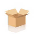 Open cardboard box with reflection. Vector illustration on white background. Royalty Free Stock Photo
