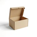 Open cardboard box with a simple, sturdy design placed on a plain surface Royalty Free Stock Photo