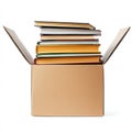 Open Cardboard Box with Stacked Books Inside for Easy Access Royalty Free Stock Photo