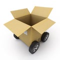 Open Cardboard box on wheels
