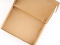 An open cardboard box on a white background. View from above. Place for text Royalty Free Stock Photo
