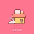 Open cardboard icon in comic style. Shipping box cartoon vector illustration on isolated background. Container sign business Royalty Free Stock Photo