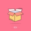 Open cardboard icon in comic style. Shipping box cartoon vector illustration on isolated background. Container sign business Royalty Free Stock Photo
