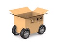 Open cargo box with wheel on white background. Isolated 3D illustration Royalty Free Stock Photo