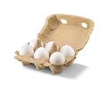 Open carton with six chicken eggs isolated on white background Royalty Free Stock Photo