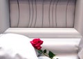 Open Casket with red rose