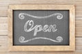 'Open' chalk writing on chalkboard Royalty Free Stock Photo