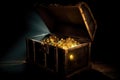 Chest with pirate treasure in cave. Generative AI Royalty Free Stock Photo