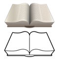 Open classic bible style heavy book isolated vector illustration in both detailed color and black line drawing versions