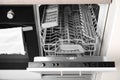 Open clean empty dishwasher in kitchen. Home appliance Royalty Free Stock Photo