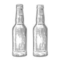 Open and close beer bottle. Vintage black vector engraving illustration.