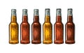 Open and close beer bottle. Vintage color vector engraving illustration. Royalty Free Stock Photo