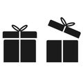 Open and close black gift boxes with bows on a white background