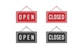 Open and close board symbol hanging. Open and close icon. Open and close hanger board icons. Open close sign on wooden board