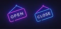 Open close neon for concept design. Vector design illustration