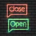 Open close neon signs on dark background vector
