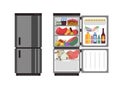 Open and close refrigerator. Kitchen fridge with food