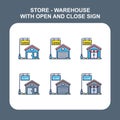 Open and close sign icon set, with Linear vector style