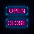 Open and Close. Vector neon signs