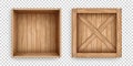 Open and closed containers of old planks. Realistic wooden crates for storage, transportation and delivery design. Cargo Royalty Free Stock Photo