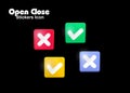 Open closed. 3D sticker icon. Cute stickers for your design on black background. Set icons with check mark cross. Accepted and den