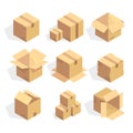 Open and closed delivery cardboard icons set vector illustration