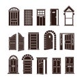 Open and closed door black vector icons set Royalty Free Stock Photo