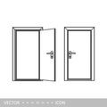 Open and closed doors. Vector icon of linear design.