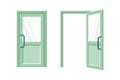Open and closed green door flat vector illustration Royalty Free Stock Photo