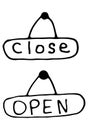 Open and closed hanging plate sign vector icon. Vector black and white linear illustration. For banners, posters, flyers Royalty Free Stock Photo