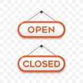 Open closed hanging sign board on transparent background Royalty Free Stock Photo