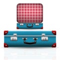 Open and closed old retro vintage suitcase. Royalty Free Stock Photo