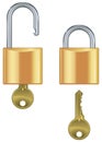 Open and closed padlock set with key Royalty Free Stock Photo