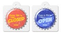 Open and closed hanging sign as soda caps Royalty Free Stock Photo