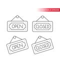 Open and closed sign line vector icon. Store board door notice. Royalty Free Stock Photo